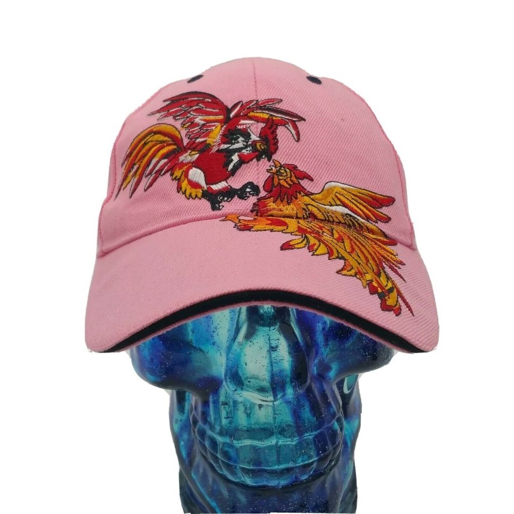 Rooster Embroidered Baseball Cap Hat Pink